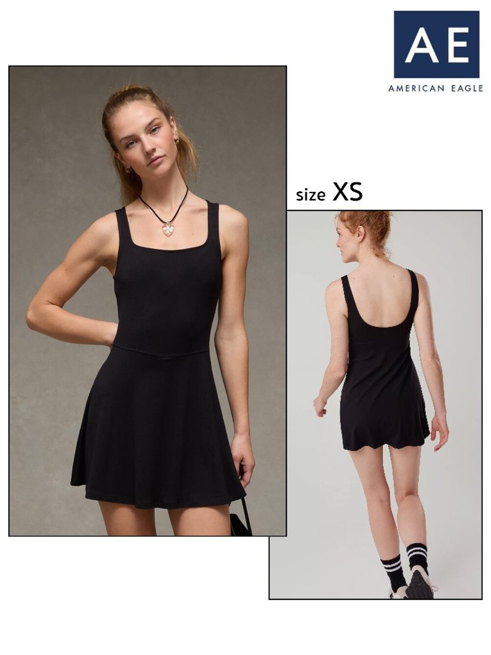American Eagle black skort tennis dress / fit & flare mini tank sz XS NWT